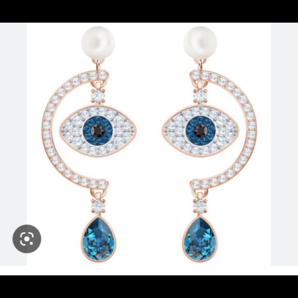 - - Swarovski authentic duo evil eye earrings rose gold